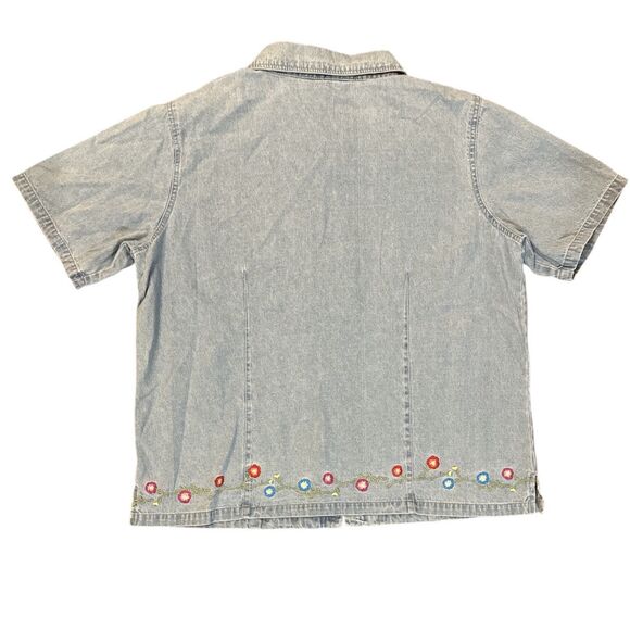 Vintage Denim&Co. Embroidered Denim Jacket Size XL Short Sleeve Zip Up Floral - Picture 2 of 9